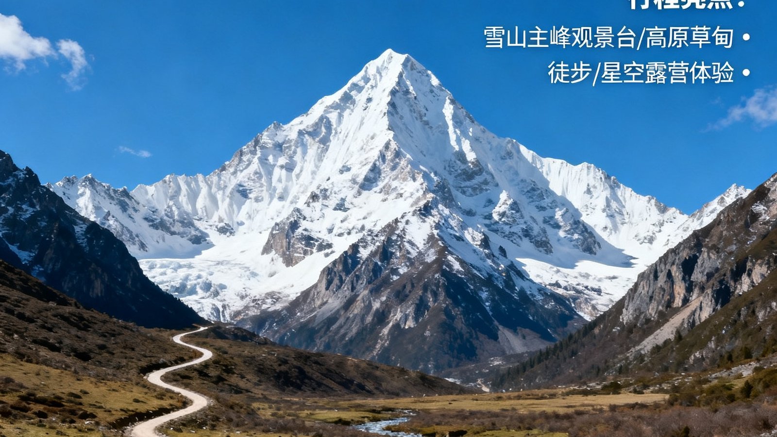 2025年春季川西新线路发布海报，展示了雅拉雪山转山新路线的壮丽风光和详细行程亮点。